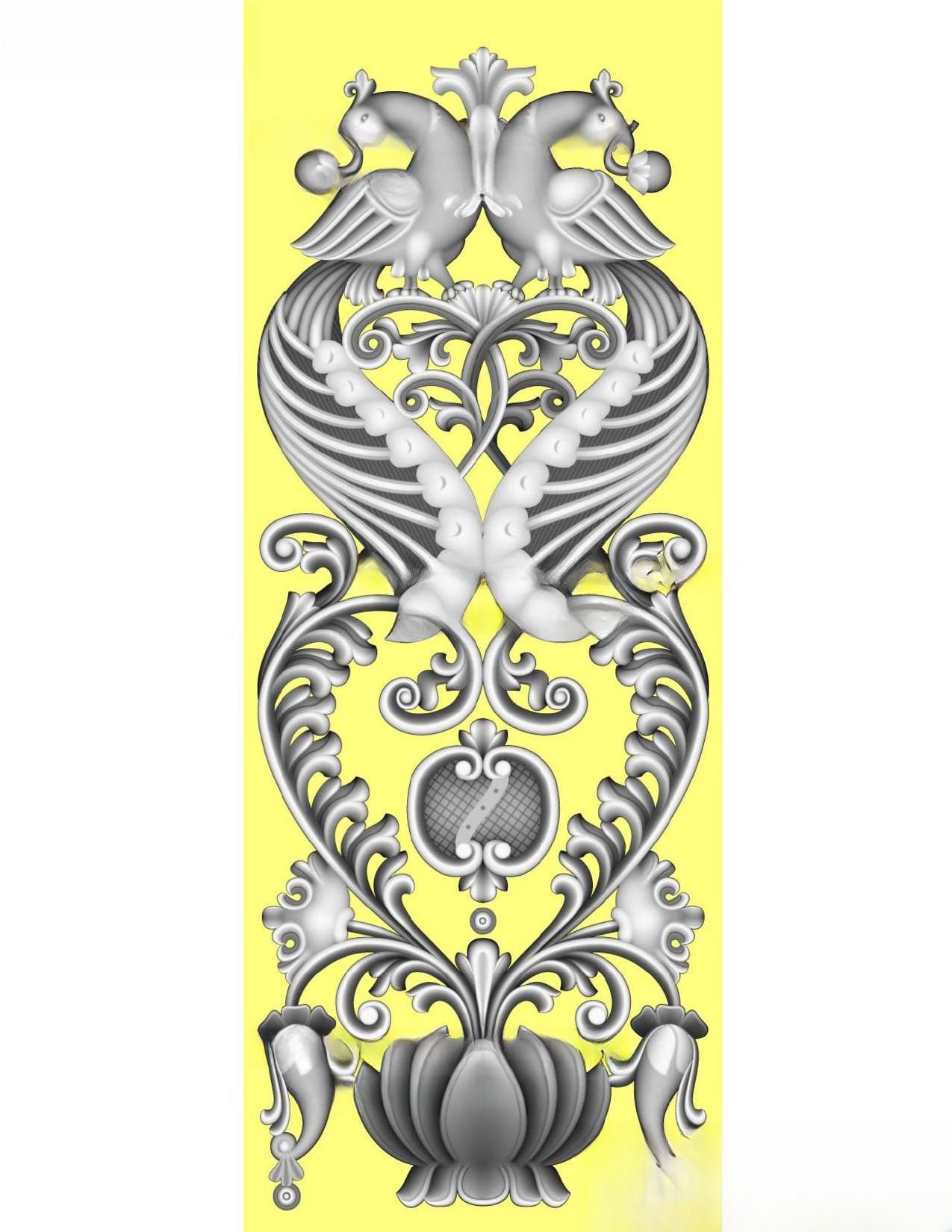 MD - MIX-130 Peacock Motif Ornamental Panel 3D Relief Carving Design